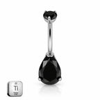Titanium Belly Piercing – Black Teardrop CZ