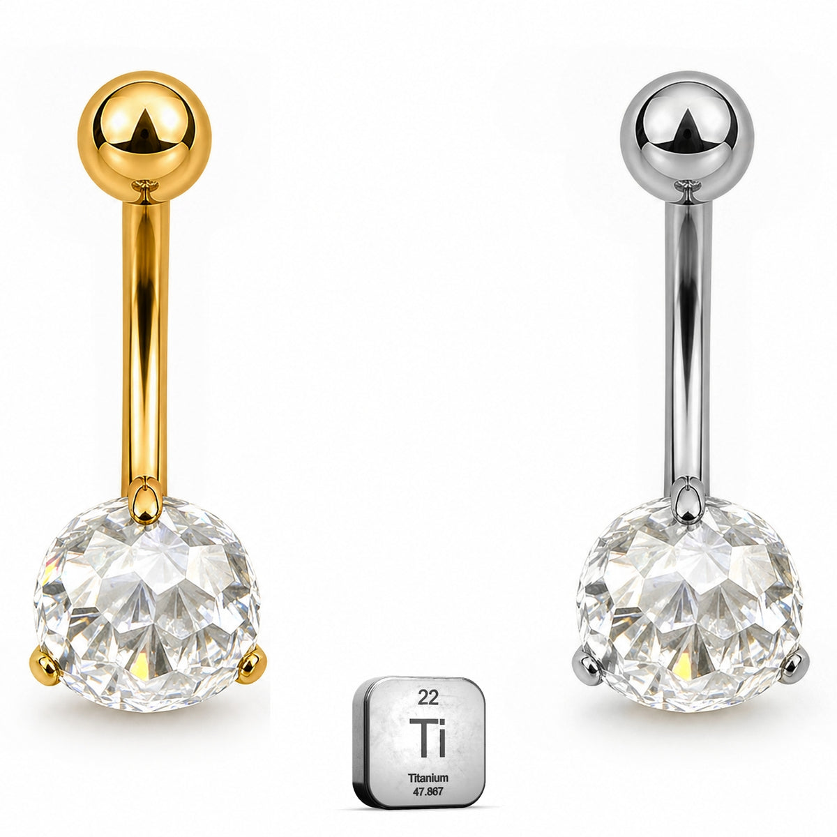Implant Grade Titanium Belly Piercing with Solitaire CZ