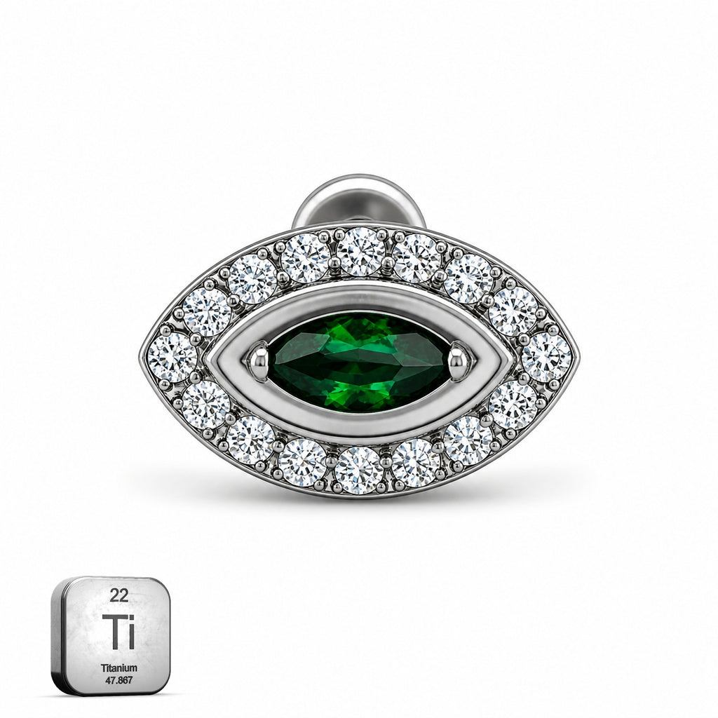 Emerald Evil Eye Titanium Flat Back Stud