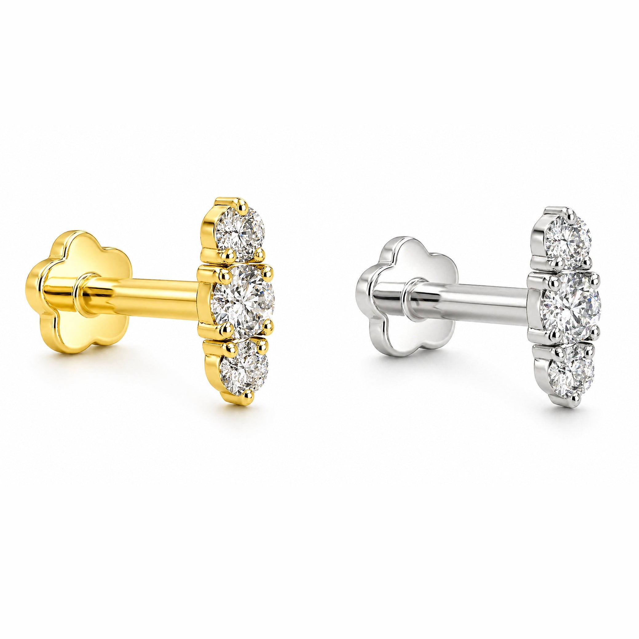18K Gold Three Moissanite Flat Back 