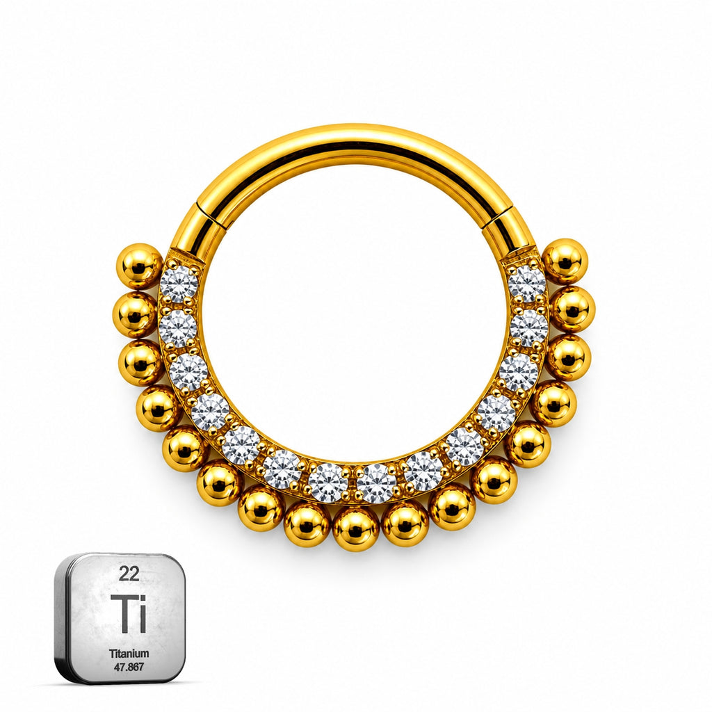 Beaded Crystal Titanium Clicker Ring