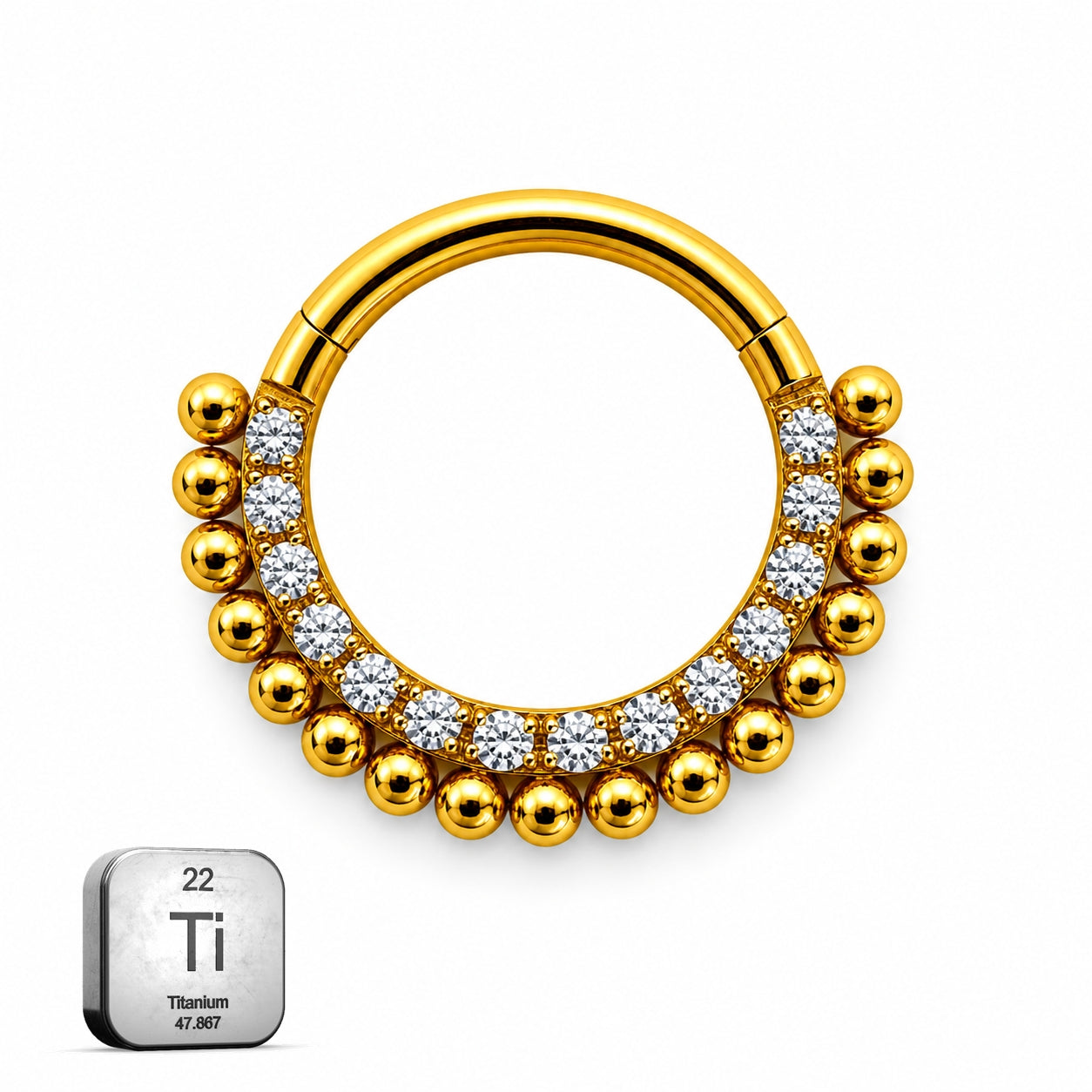 Beaded Crystal Titanium Clicker Ring