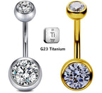 ASTM F136 Titanium 14G (1.6MM) Externally Threaded Round Crystal Belly Button Piercing 10MM