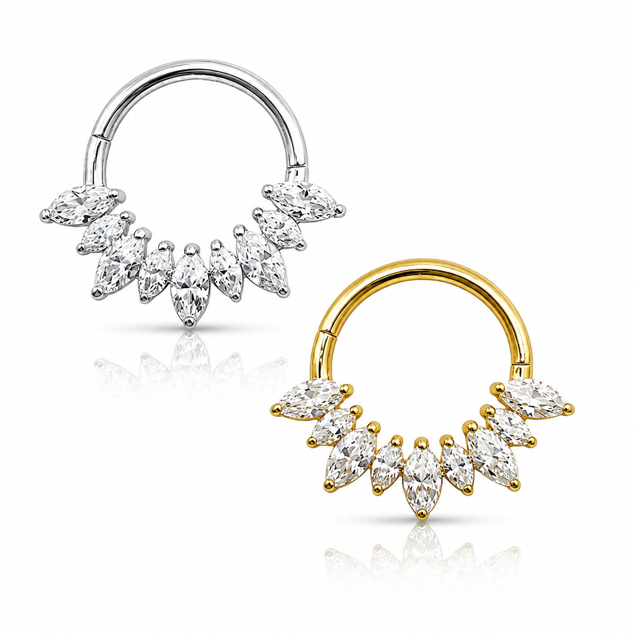 18K Gold Marquise Lab Diamond Daith & Septum Clicker