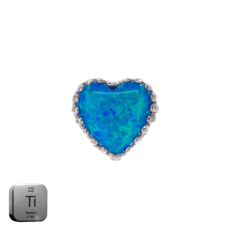 Titanium 16G (1.2MM) Internally Threaded Opal Heart Piercing Stud