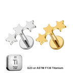 LAB_Star_06 ASTM F136 Titanium 16G (1.2MM) Internally Threaded Triple Star Piercing Stud