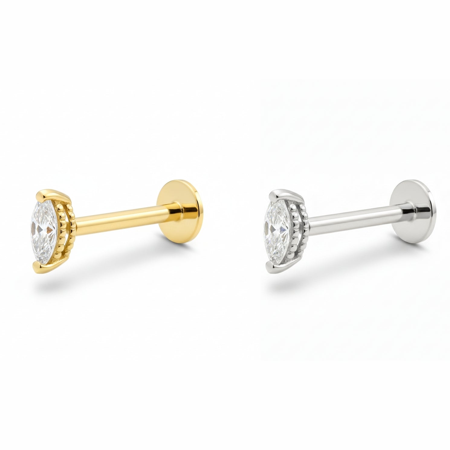 18K Gold Marquise Diamond Stud (3mm &amp; 4mm)