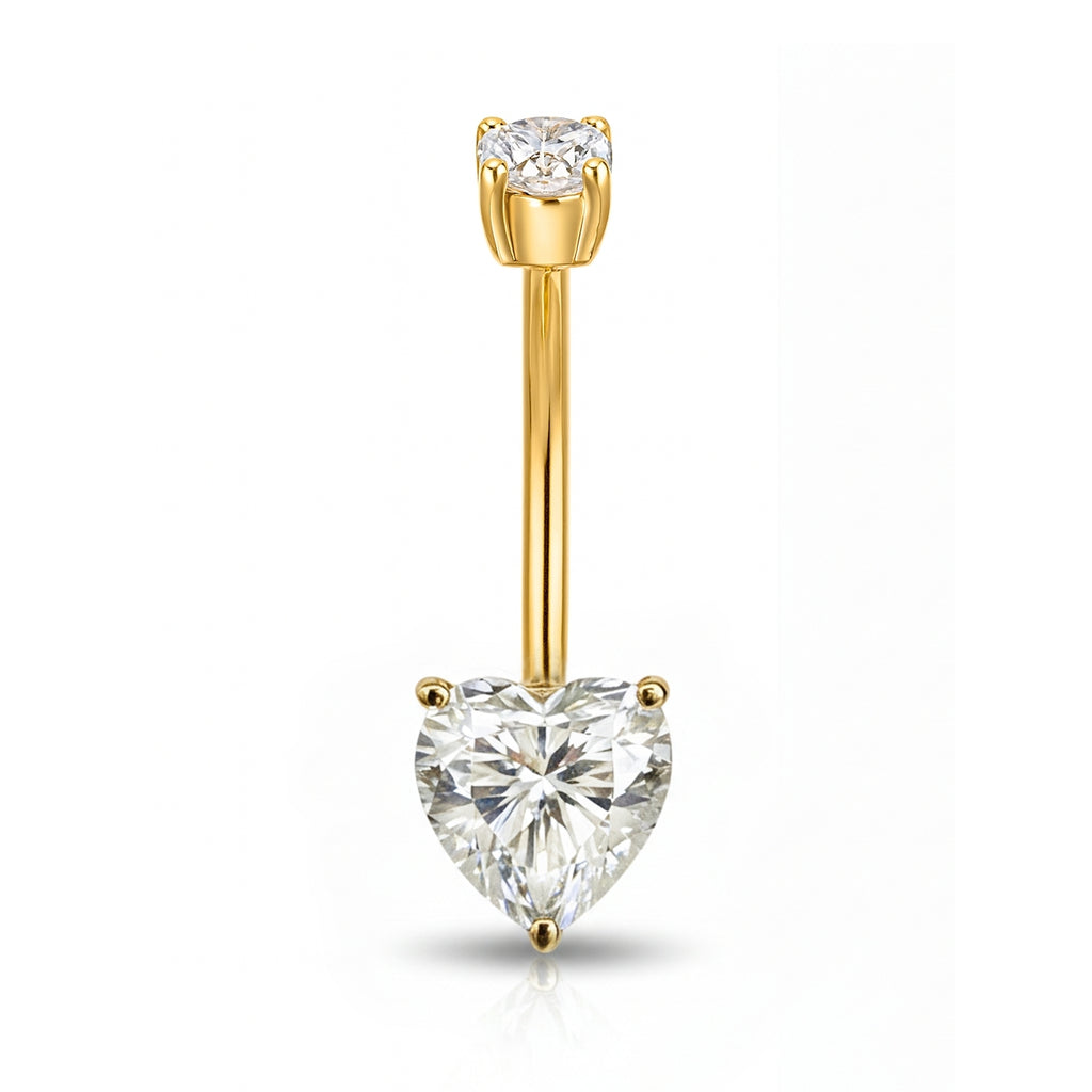 18K Gold Belly Curve with Heart & Round D Color Moissanite