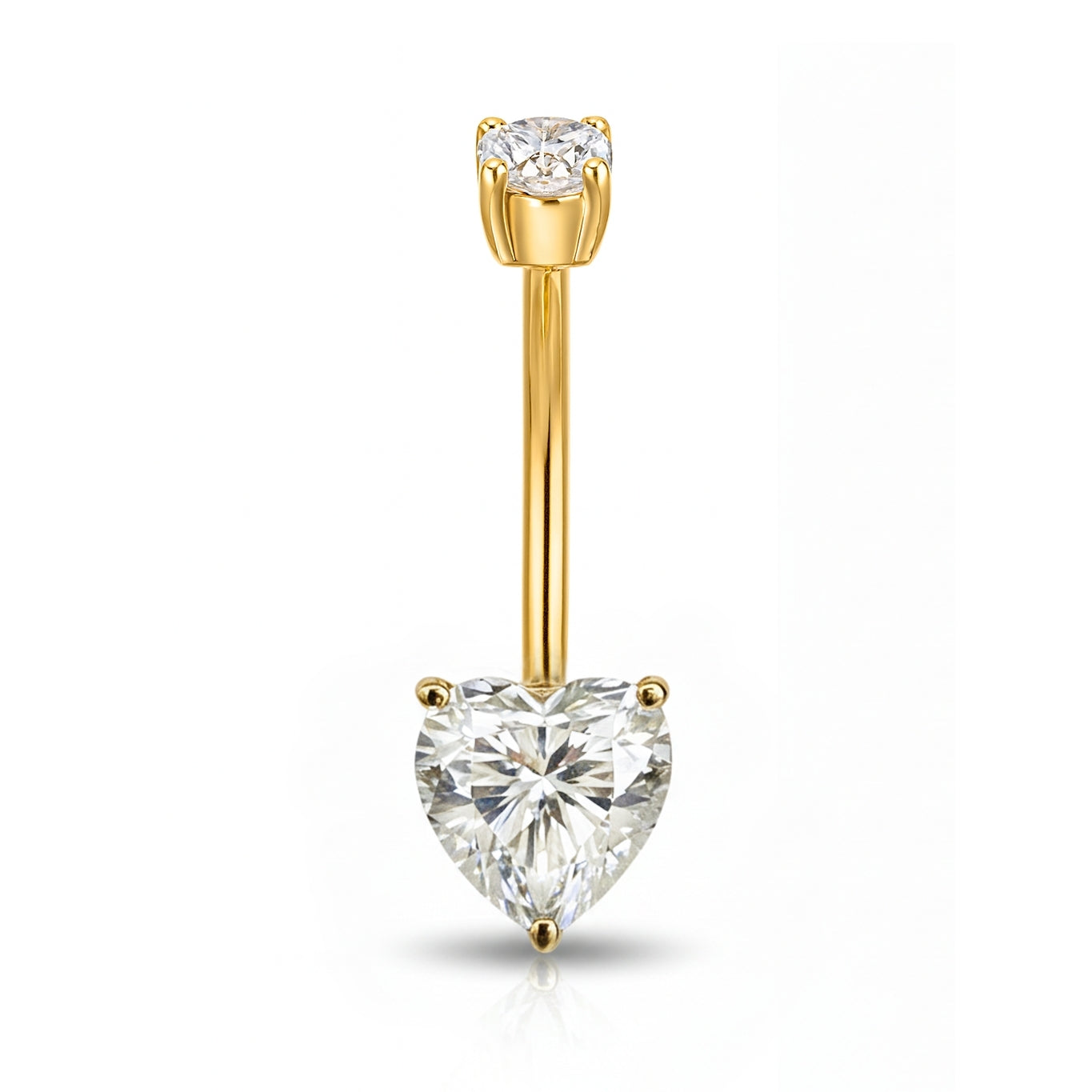 18K Gold Belly Curve with Heart & Round D Color Moissanite