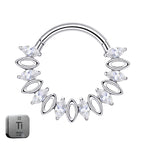 Natural Titanium Clicker Crystal Daith &amp; Septum Piercing Hoop 16G 8MM