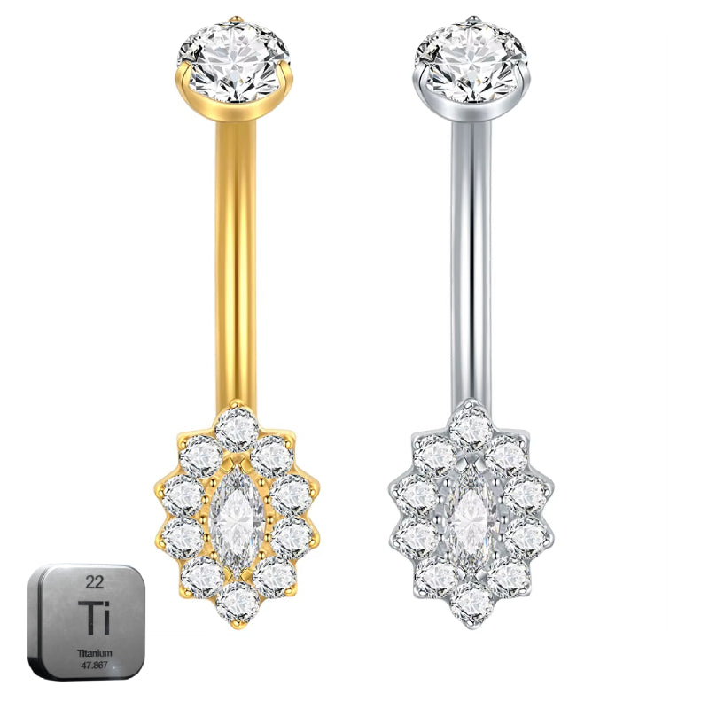 Premium Titanium Sunflower Belly Ring | 14G (1.6MM) | 10MM Bar