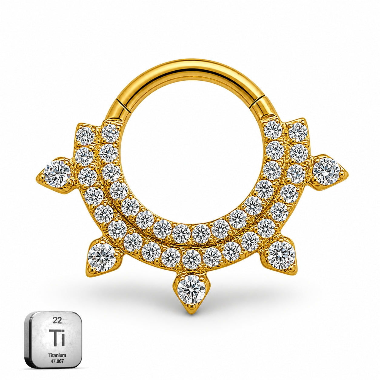 Luxury Double Row CZ Titanium Clicker Ring – Gold Finish (8mm)