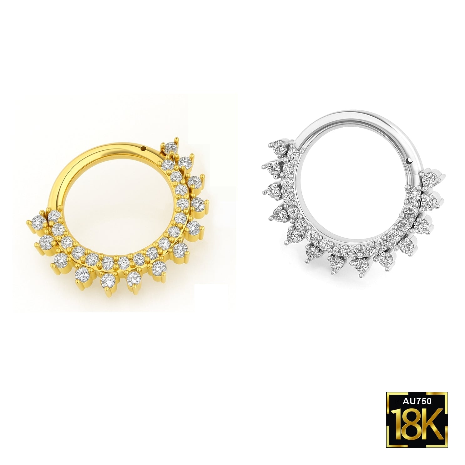 18k Gold Diamond Daith &amp; Septum Piercing Hoop 16G 8MM