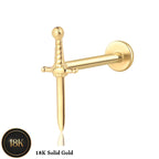 18K Solid Gold 18G Threadless Push Pin Flat Back Dager Stud