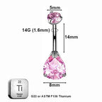 ASTM F136 Titanium 14G (1.6MM) Internally Threaded Pink Water Drop Belly Button Piercing 14MM