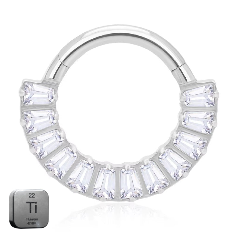 Natural Titanium Square Crystal Daith &amp; Septum Piercing Hoop 16G 8MM