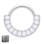 Natural Titanium Square Crystal Daith &amp; Septum Piercing Hoop 16G 8MM