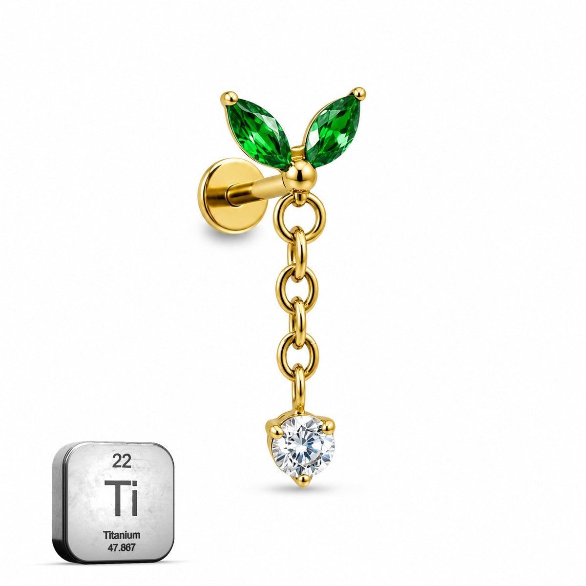 Titanium Emerald Butterfly Dangle Stud