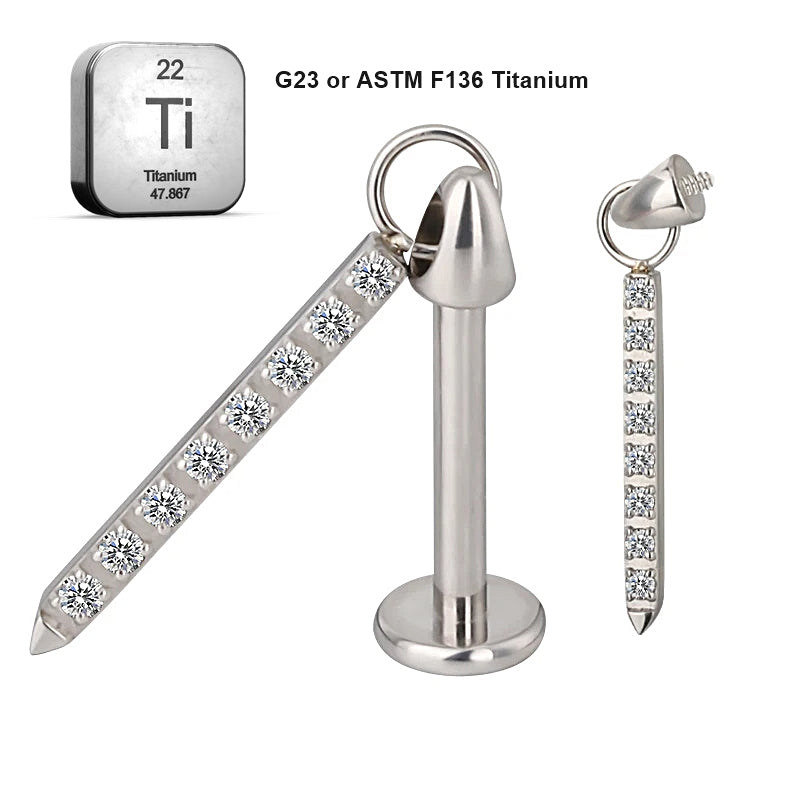 Lab_Dangling_08 ASTM F136 Titanium 16G (1.2mm) Internally Threaded Dangling Rod Stone Studded Piercing Jewelry