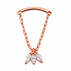 Triple Marquise Drop Chain – Hidden Helix Piercing in 14K Rose Gold with Threadless 18G Back Post