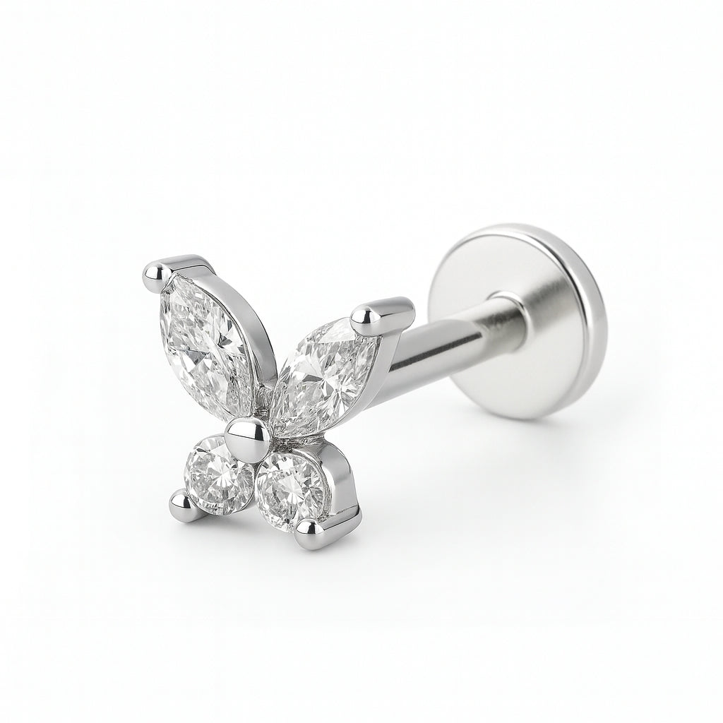 18K White Gold Butterfly Labret with VVS D Color Lab Diamonds