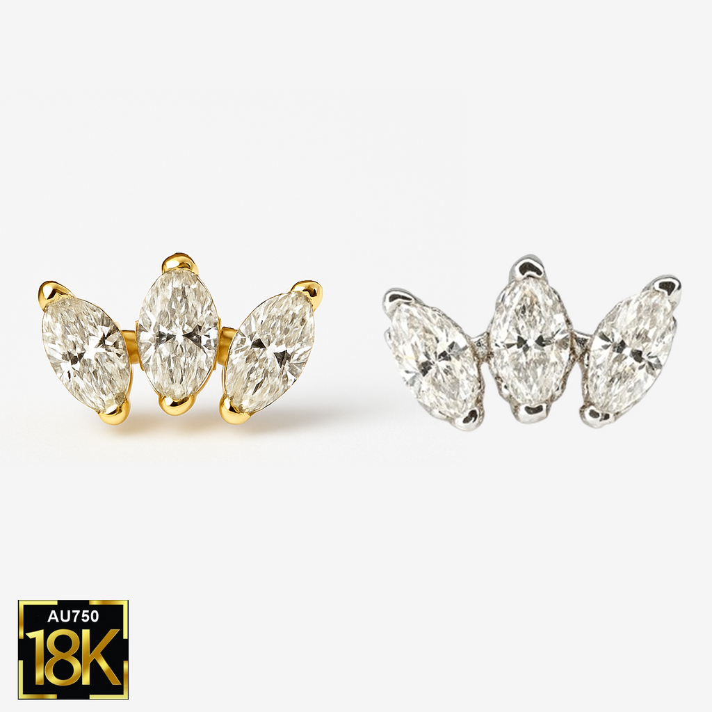 Marquise Trinity Diamond Stud – 18K Gold (Threaded Flat Back)