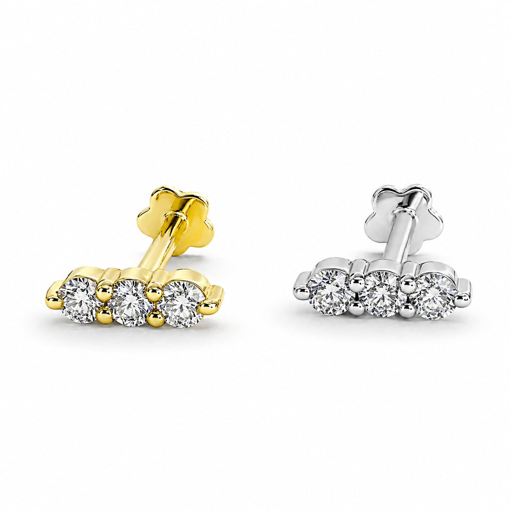 18K Gold Three Moissanite Flat Back 
