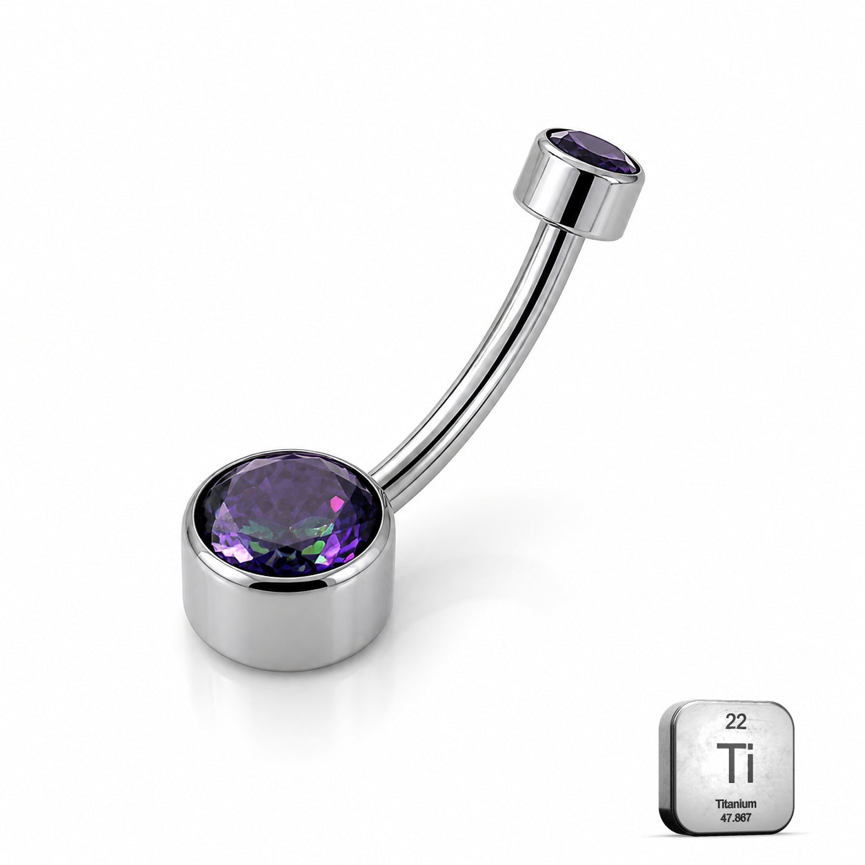 Titanium Belly Piercing with Mystic Purple CZ