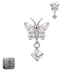 Natural Titanium 16G (1.2mm) Internally Threaded Butterfly Dangling Piercing Stud