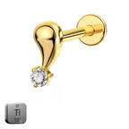 Titanium 16G (1.2MM) Internally Threaded Leaf Drop Crystal Piercing Stud