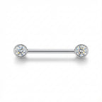 18K White Gold D-Color Moissanite Nipple Barbell – Internally Threaded (Adjustable Length, Sold Per Piece) 