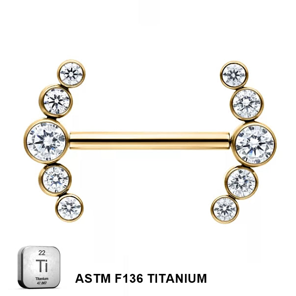 ASTM F136 Titanium Curved 5 Stones Studded Nipple Piercing Jewelry