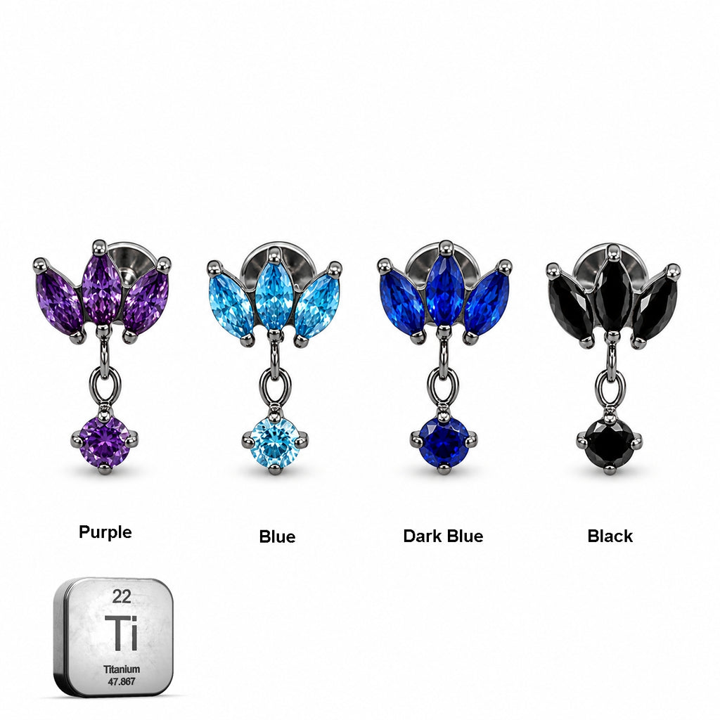 Titanium Lotus Dangle Stud – Multi Colour Crystal Edition