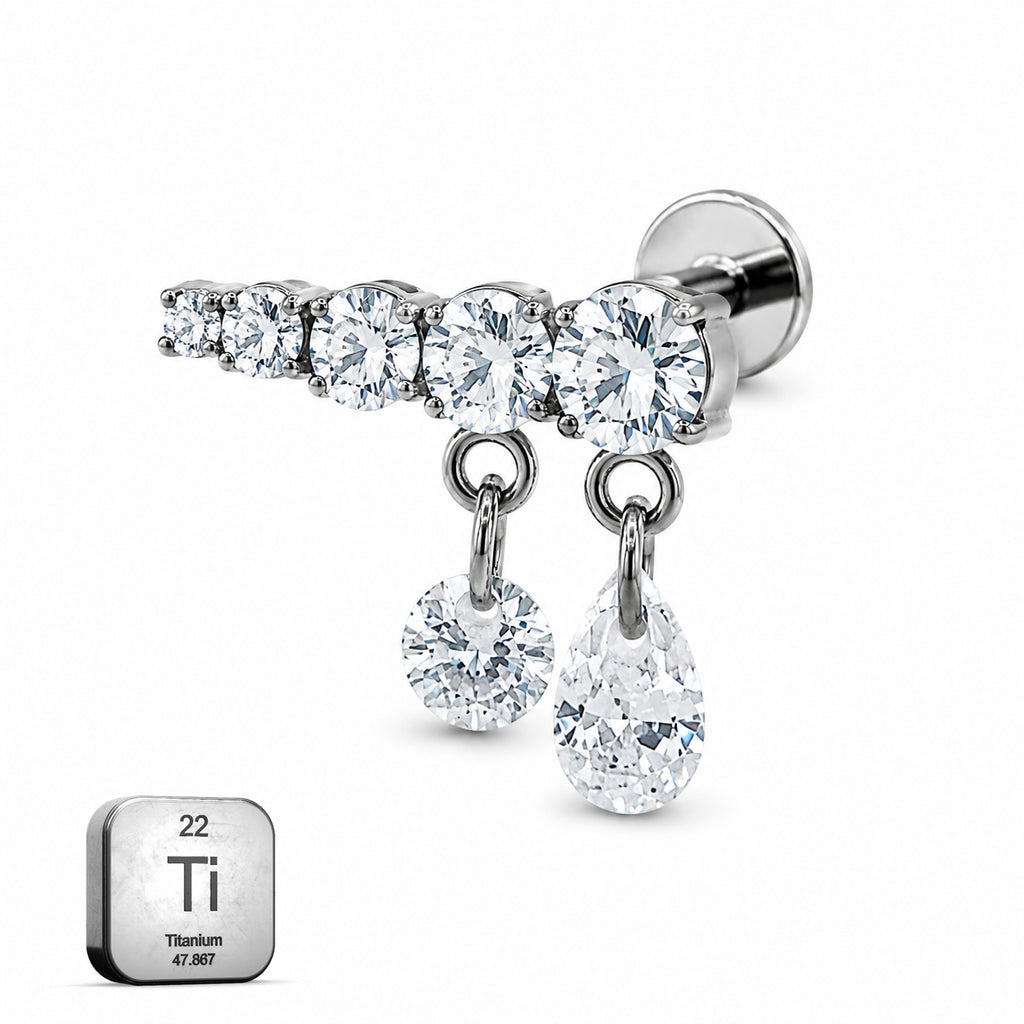 Titanium Crystal Bar Dangle Stud