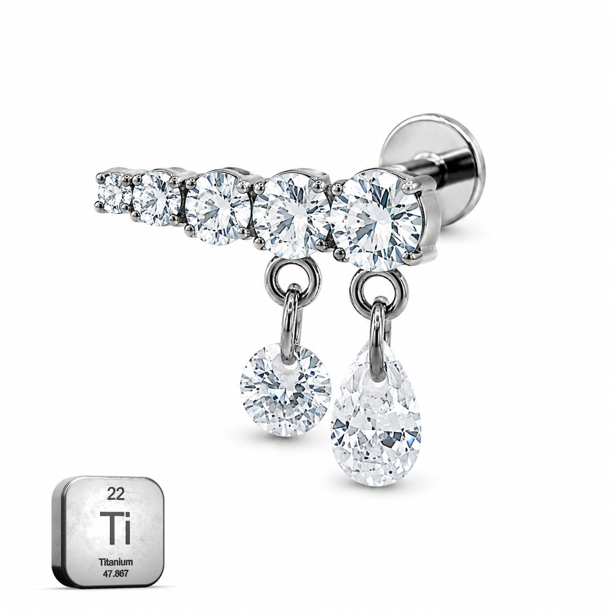 Titanium Crystal Bar Dangle Stud