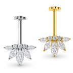 18K Gold Marquise Lotus Fan Vertical Helix (Bugadi) Stud