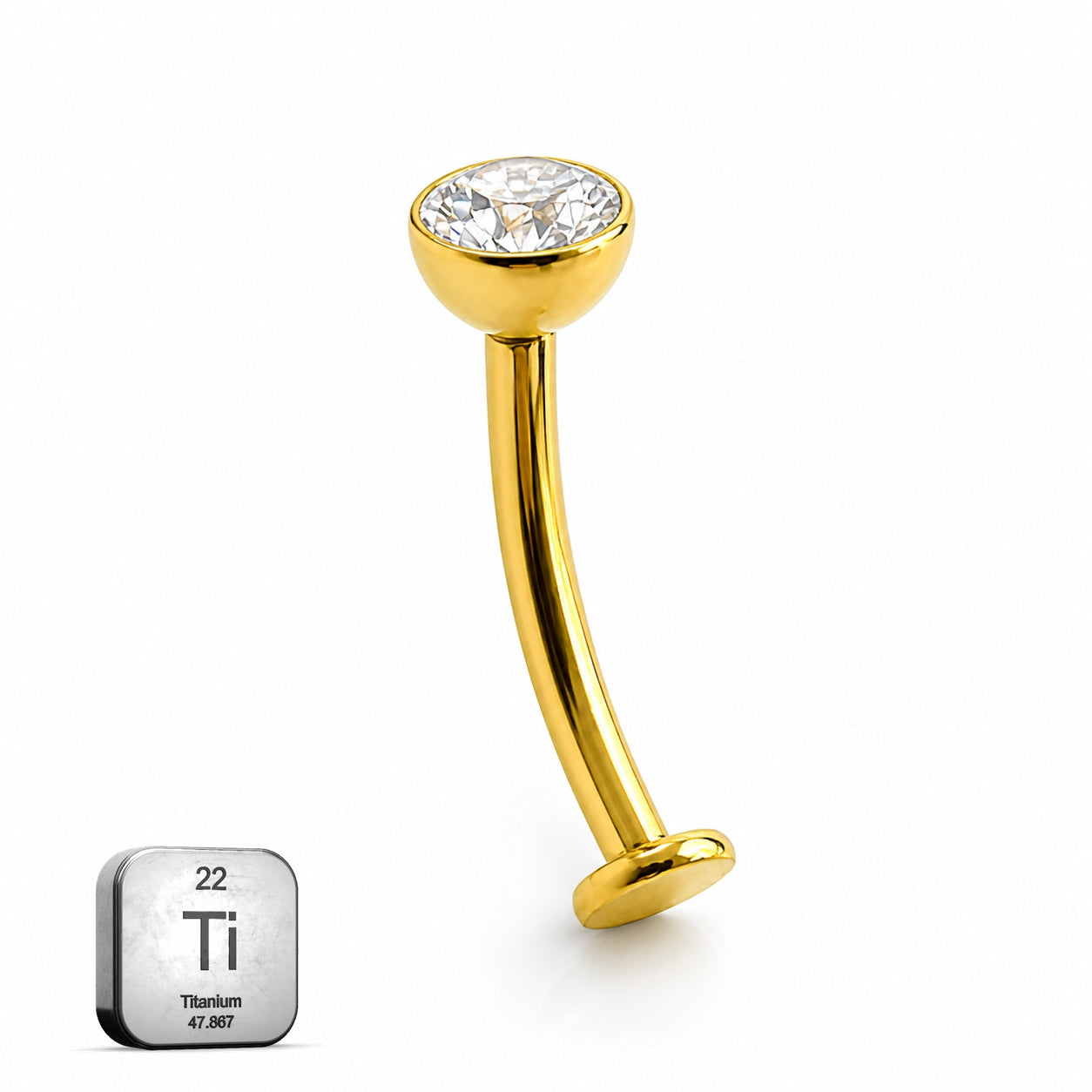 Titanium Floating Belly Piercing – Golden Bezel