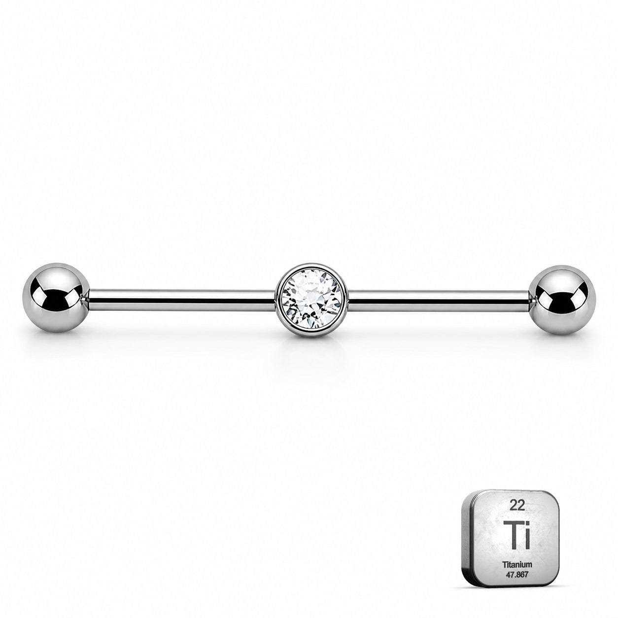 Titanium Industrial Piercing Bar – Bezel Set CZ Centre