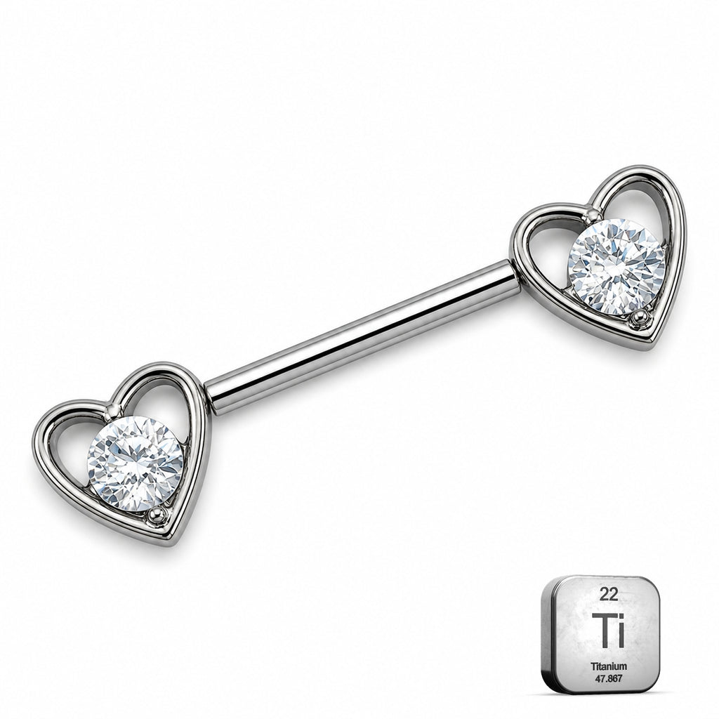 Titanium Heart Crystal Nipple Piercing Barbell – Threadless Push Pin