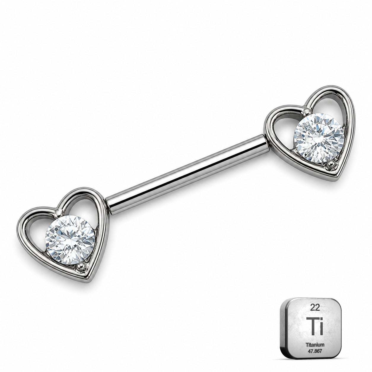 Titanium Heart Crystal Nipple Piercing Barbell – Threadless Push Pin