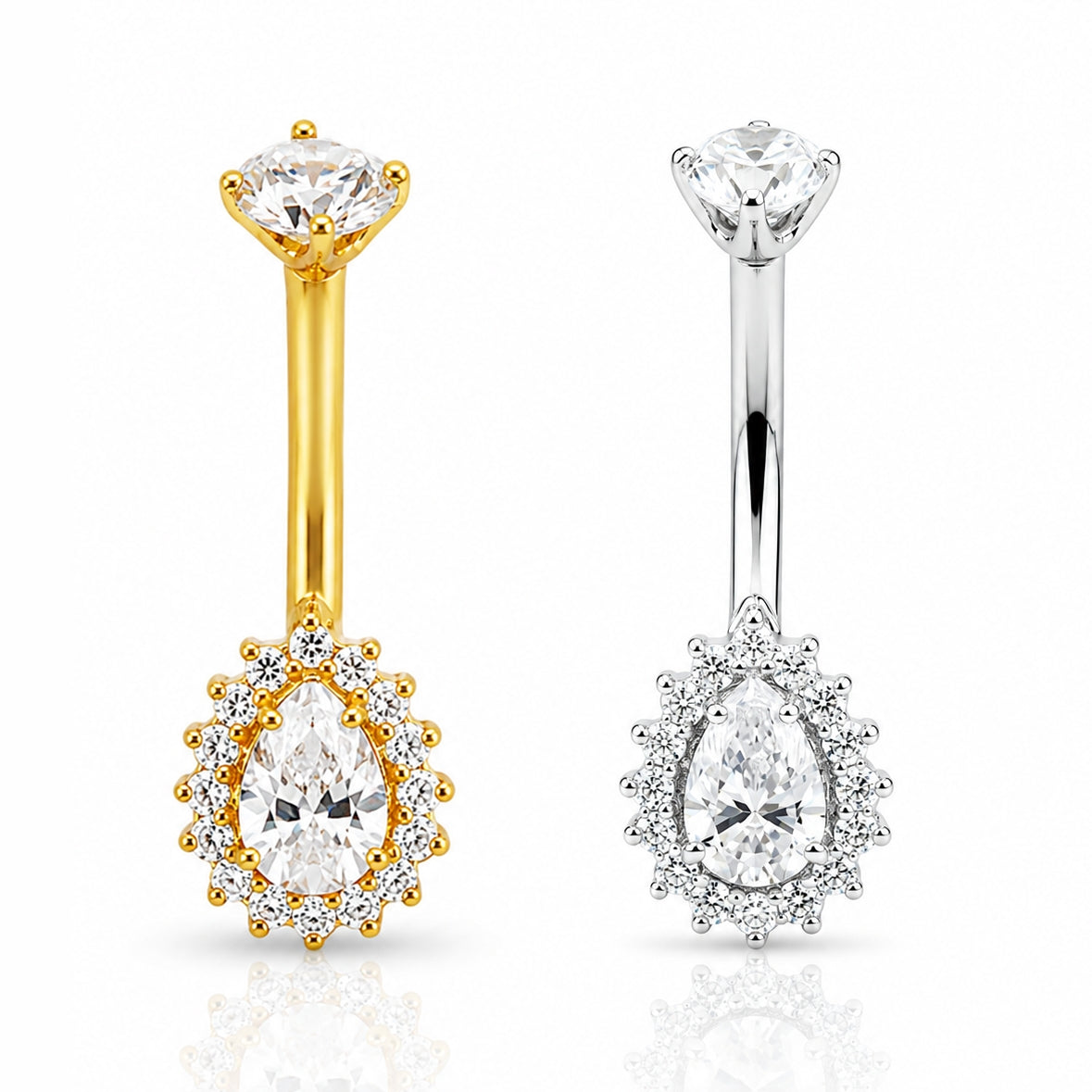 18K Gold Lab Diamond Teardrop Belly Piercing
