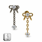 Titanium Bow Dangle Stud – Crystal Ribbon Chain