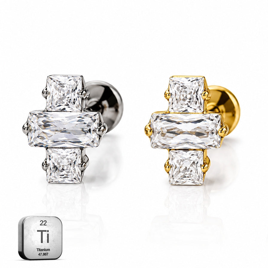 Titanium Geometric Crystal Cross Stud