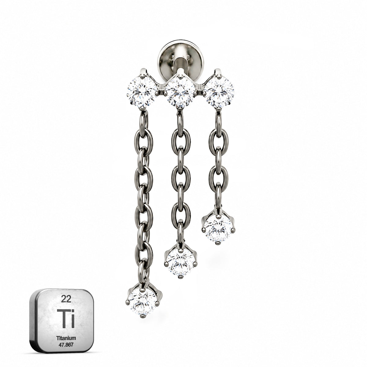 Titanium Triple Chain Dangle Stud