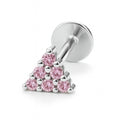 18K White Gold Pink CZ Triangle Stud – Internally Threaded (Sold Per Piece)