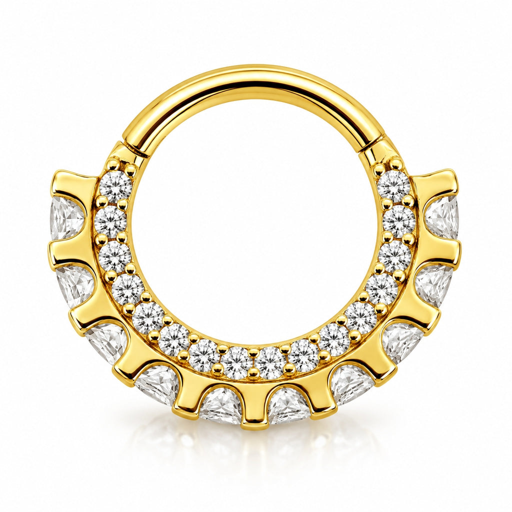 14K Gold Double-Row CZ Crown 8mm Daith & Septum Ring