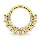 14K Gold Double-Row CZ Crown 8mm Daith & Septum Ring