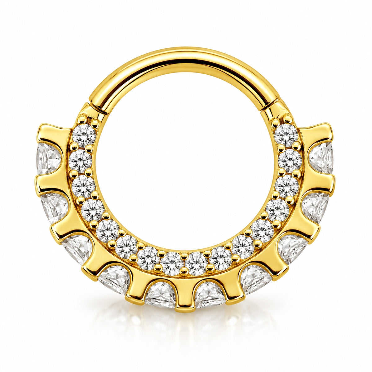 14K Gold Double-Row CZ Crown 8mm Daith & Septum Ring