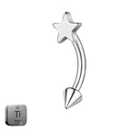 Natural Titanium 16G (1.2MM) Internally Threaded Spike with Star Rook Eyebrow Piercing