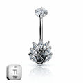 Titanium Crystal Leaf Belly Button Ring